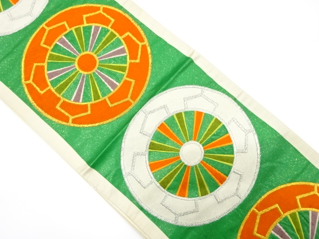 JAPANESE KIMONO / ANTIQUE FUKURO OBI / SILK / WOVEN WHEELS